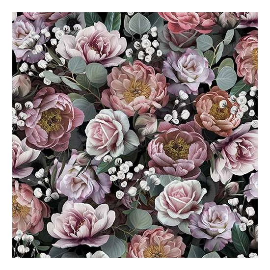 Szalvéta Vintage Flowers Black papírszalvéta 33x33 cm