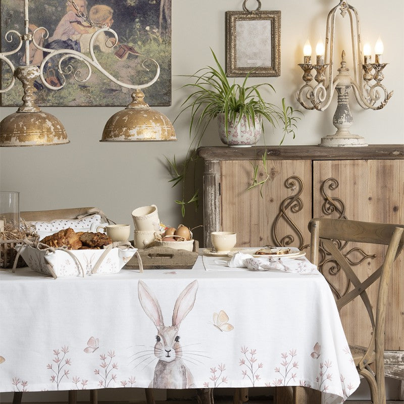 Asztalterítő Vintage húsvéti nyuszi mintás pamut asztalterítő többféle mérteben Rustic Easter Bunny