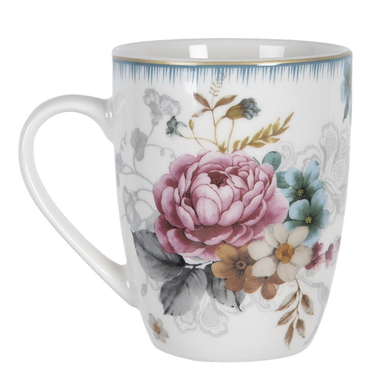 Bögre, csésze Vintage rózsa virágos madaras porcelán bögre PIRMU