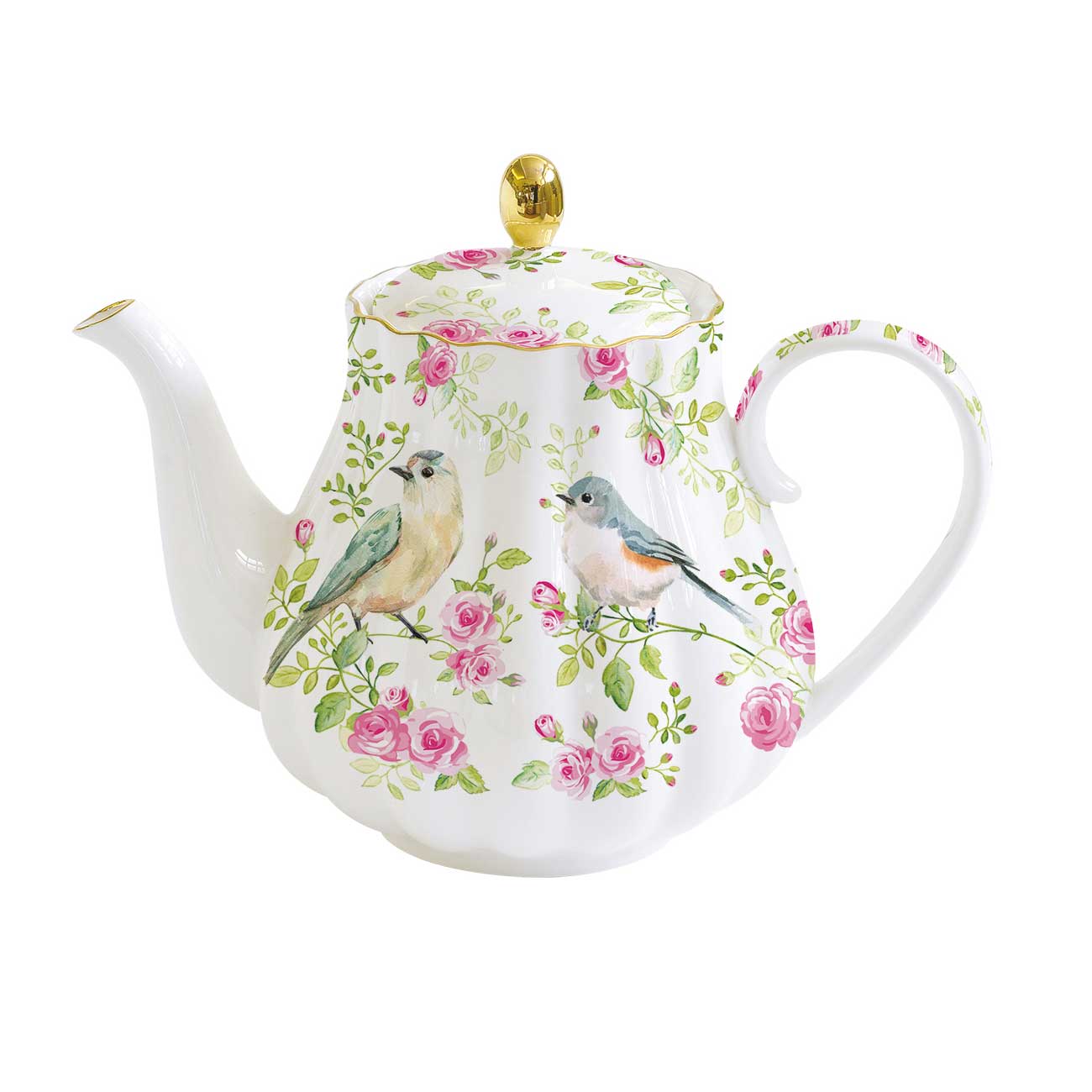Teáskanna Vintage rózsás porcelán teáskanna arany szegéllyel