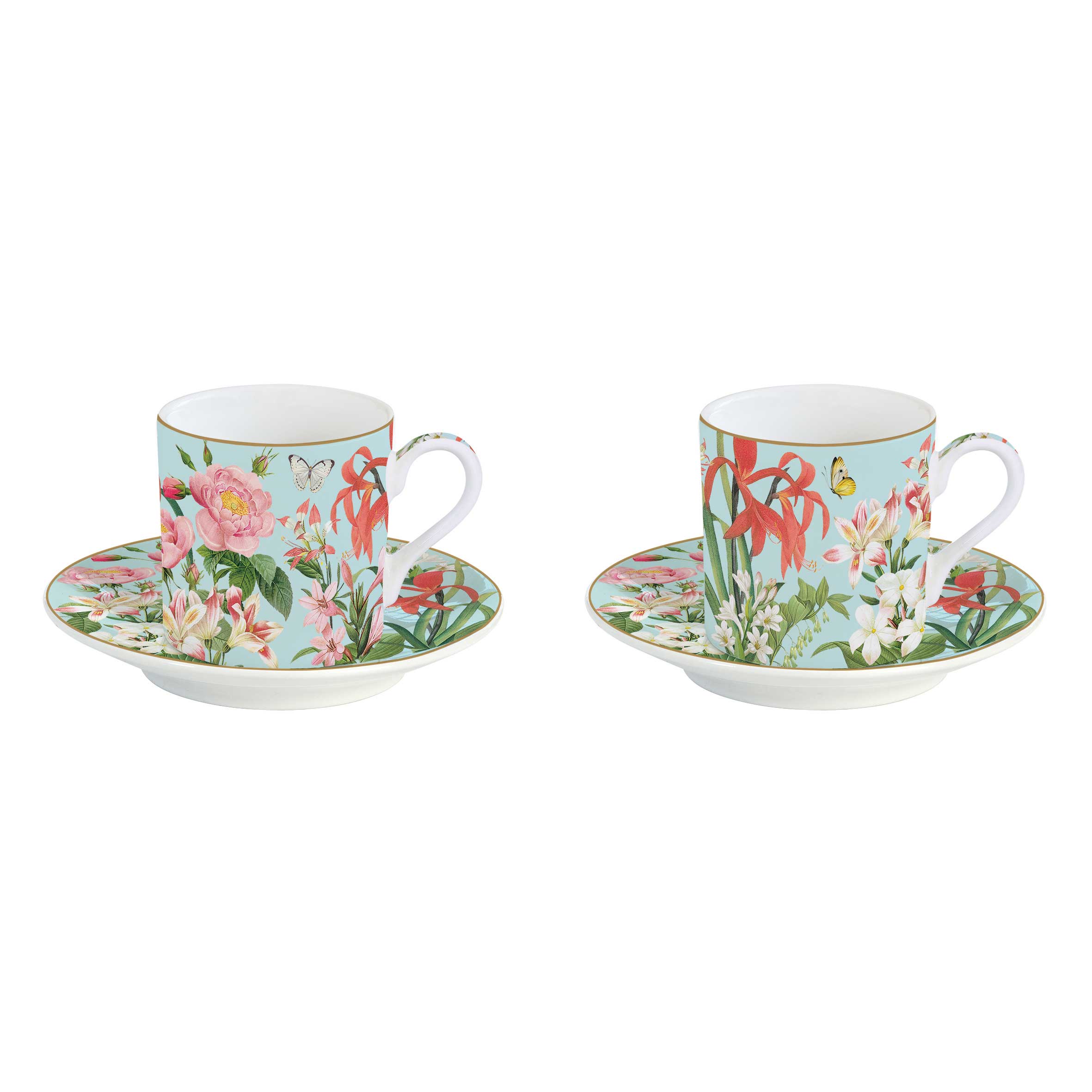 Tányér, étkészlet Virág mintás porcelán 2 személy kávés csésze szett Botanic Garden