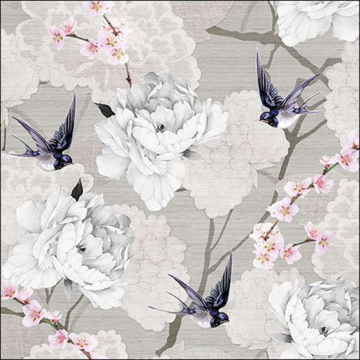 Szalvéta Virágos keleties papírszalvéta 33x33cm Oriental Flowers Grey
