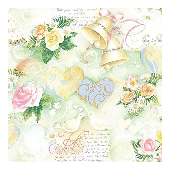 Szalvéta Wedding Bells Green esküvői papírszalvéta 33x33 cm