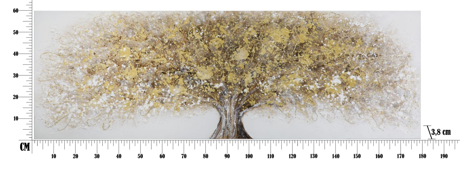 Kézzel Festett Modern Falikép – Arany Fa Motívummal, Vászonkép 180×60 cm Falikép Mauro Ferretti