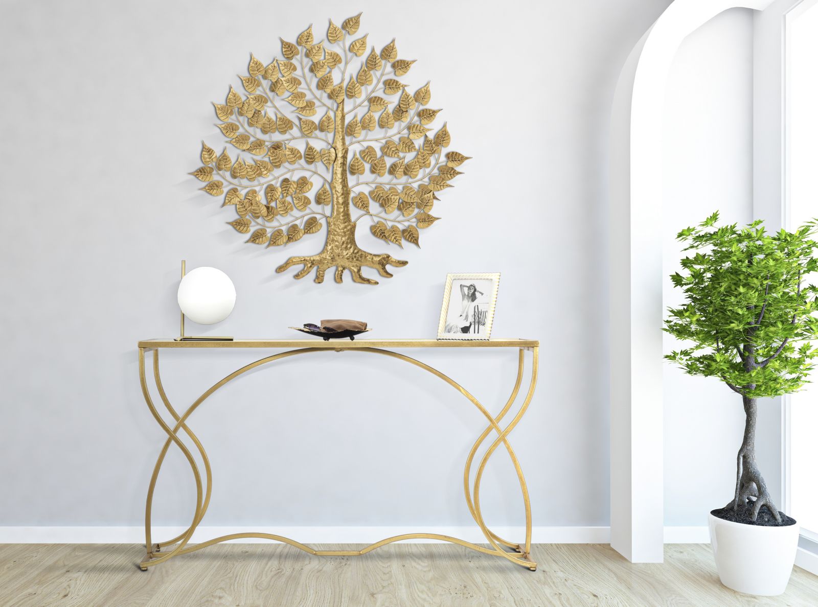 SUNSHINE arany design konzolasztal fekete edzett üveg asztallappal Konzolasztal Mauro Ferretti
