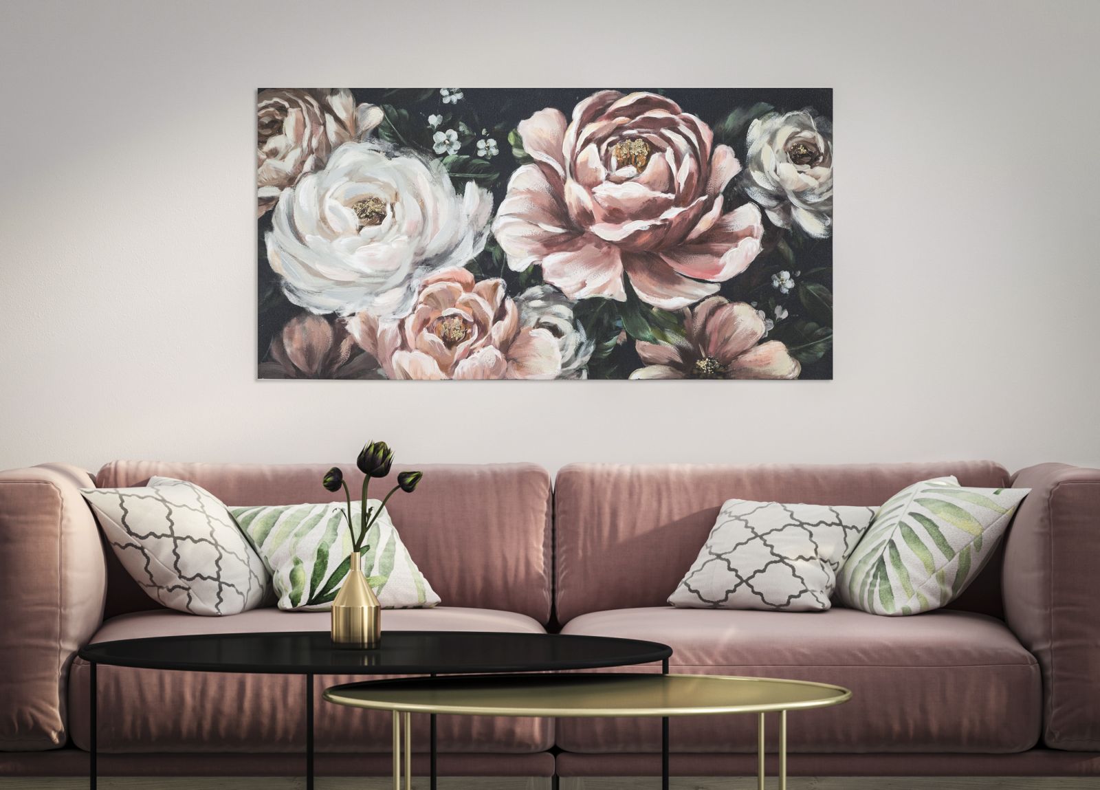 Virágos Falikép Peónia Motívummal – Elegáns Vászonkép 120×60 cm Falikép Mauro Ferretti