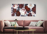 Sötét Hátteres Virágos Falikép – Vörös és Fehér Peóniák, Vászonkép 120×60 cm Falikép Mauro Ferretti