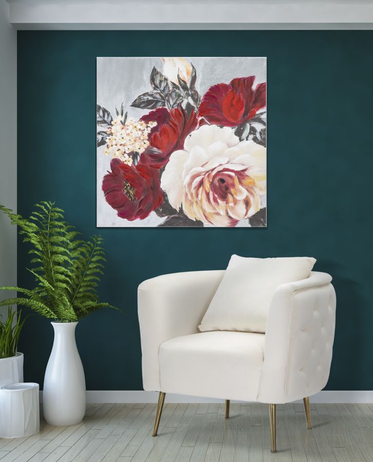 Négyzet Alakú Virágos Falikép – Vörös és Fehér Peóniák, Vászonkép 90×90 cm Falikép Mauro Ferretti