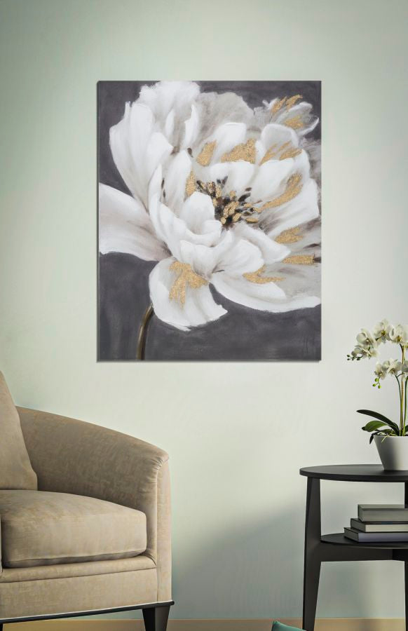 Fehér–Arany Virágos Falikép – Elegáns Vászonkép 80×100 cm Falikép Mauro Ferretti