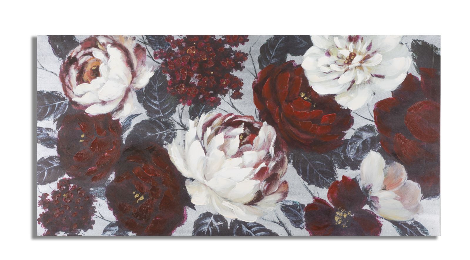 Sötét Hátteres Virágos Falikép – Vörös és Fehér Peóniák, Vászonkép 120×60 cm Falikép Mauro Ferretti