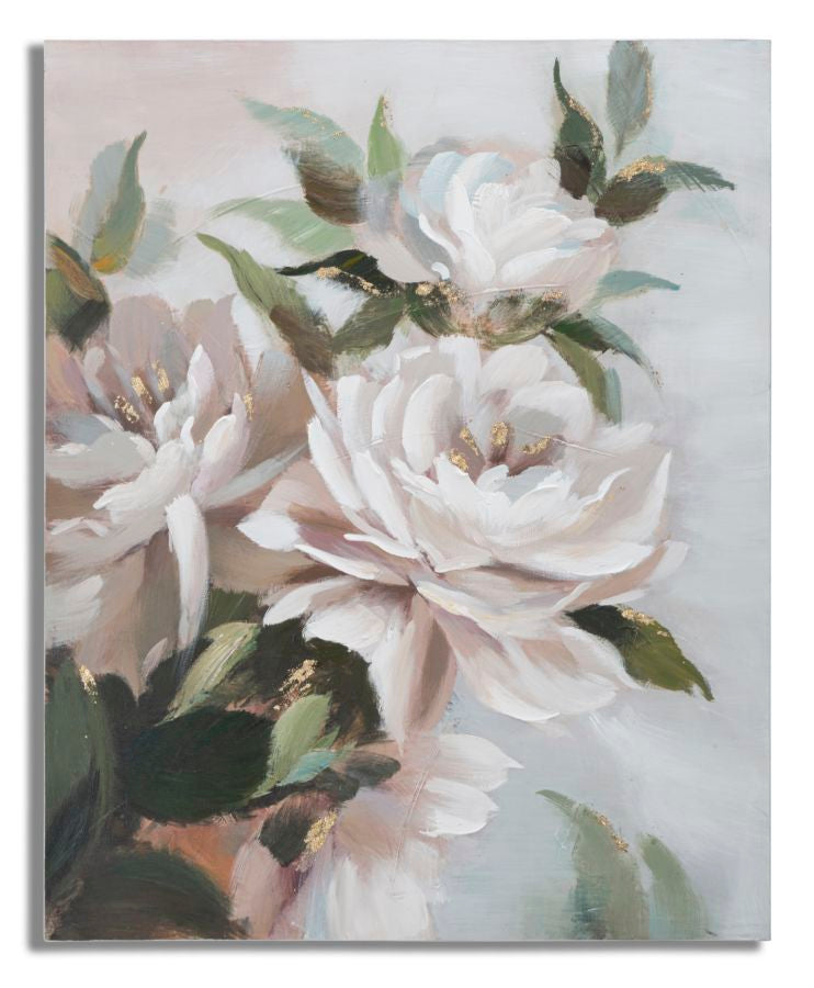 Virágos Falikép Zöld Levelekkel – Elegáns Fehér Vászonkép 80×100 cm Falikép Mauro Ferretti
