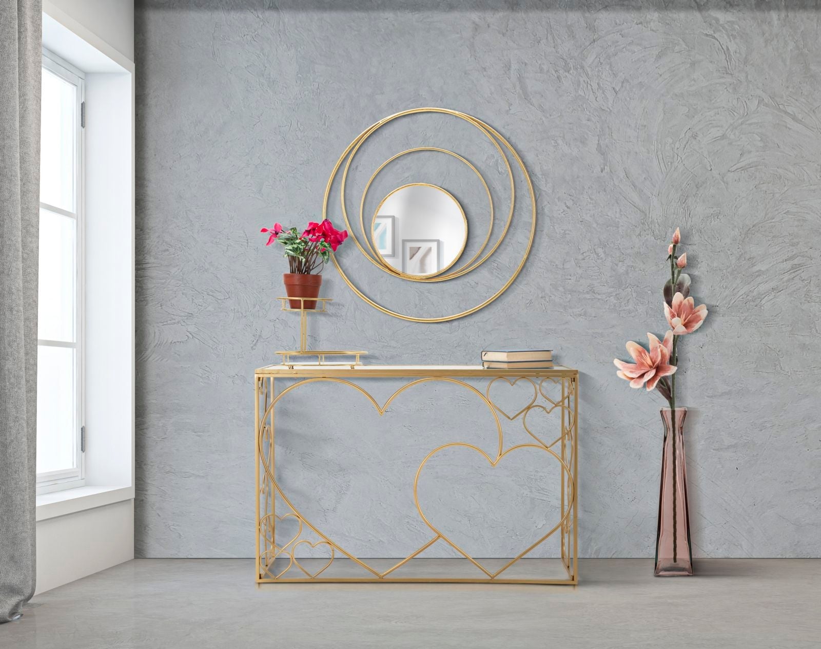 Solaris arany keretes design kerek fali tükör Fali tükör Mauro Ferretti