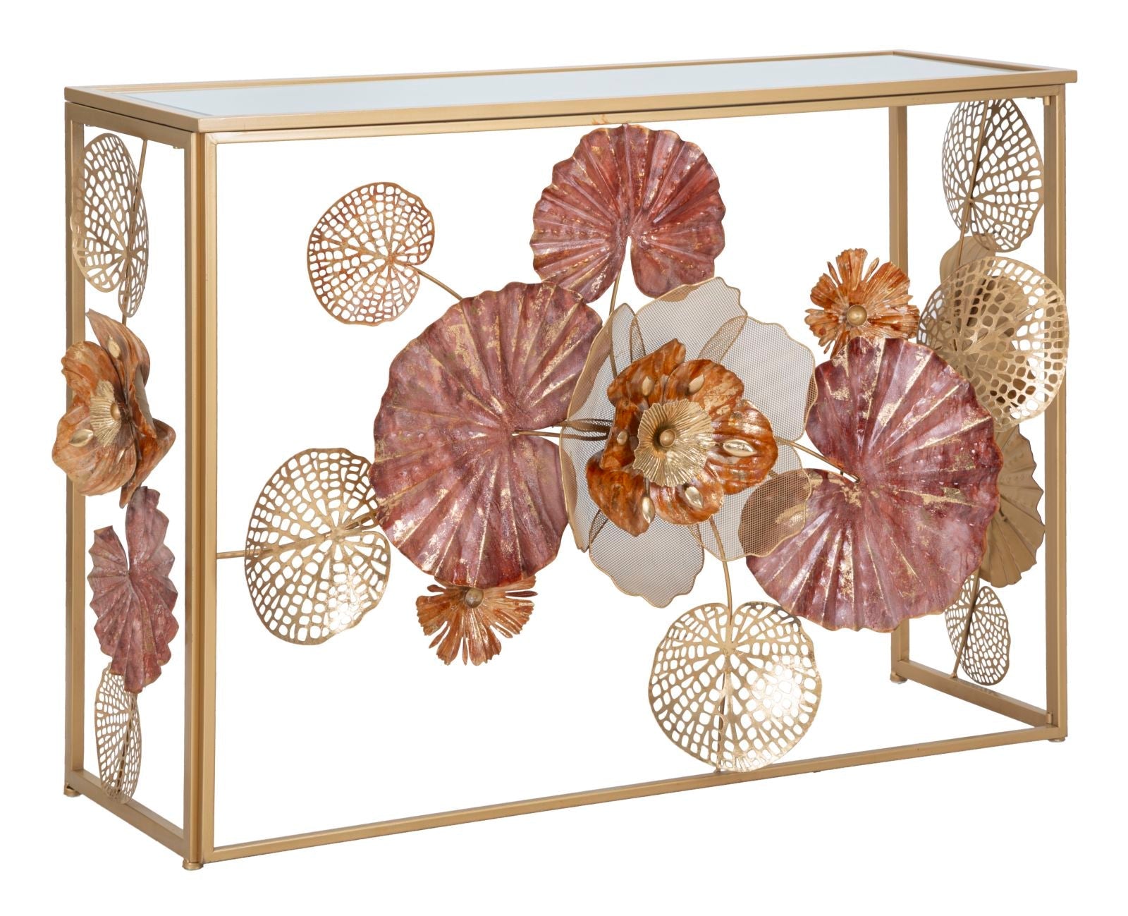 Design arany színes virágos konzolasztal 114X41,5X80 cm tükrös Konzolasztal Mauro Ferretti
