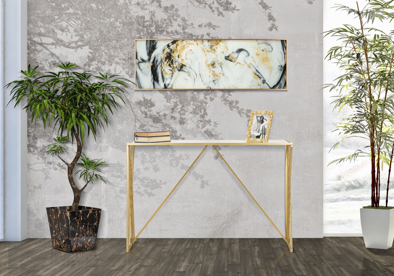 Aurora design arany konzolasztal 120X40X80 cm tükrös Konzolasztal Mauro Ferretti