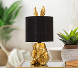 Arany nyuszi design asztali lámpa fekete burával 43 cm