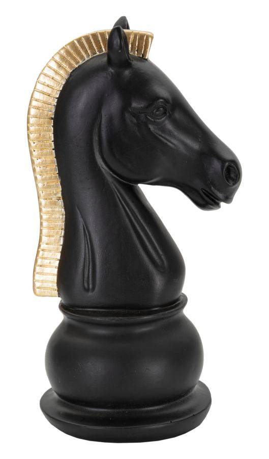 Modern Fekete-arany sakk ló dekoráció 10,5X8,5X19 cm Dekorációs figura Mauro Ferretti
