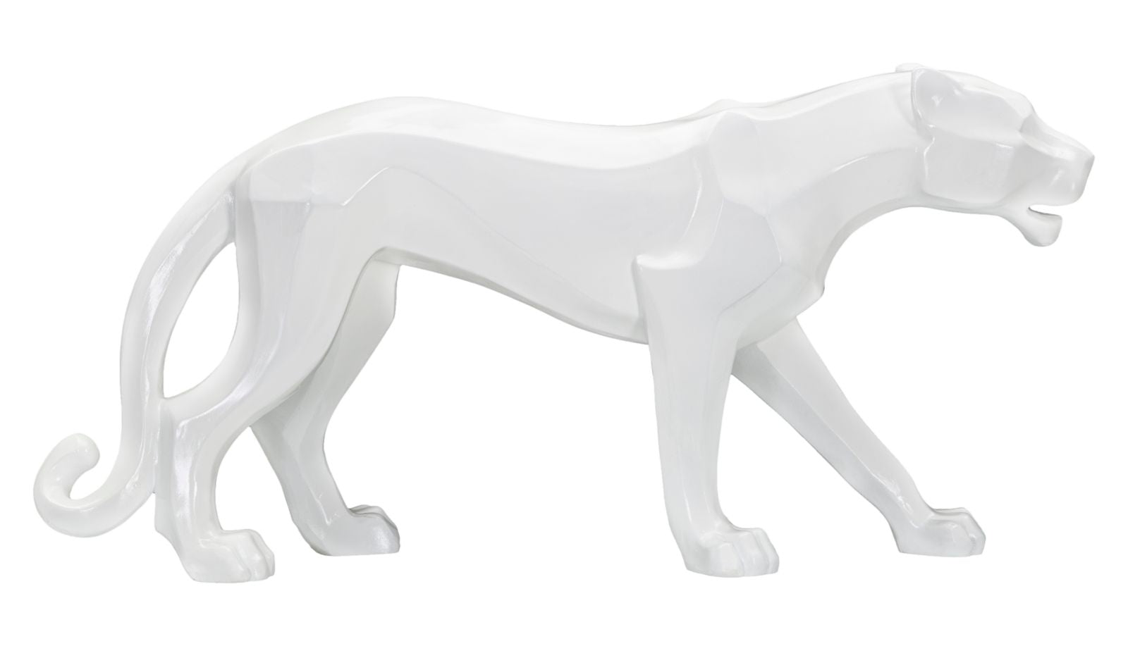 Fehér párduc szobor modern stílusban 70X18X32,5 cm Dekorációs figura Mauro Ferretti