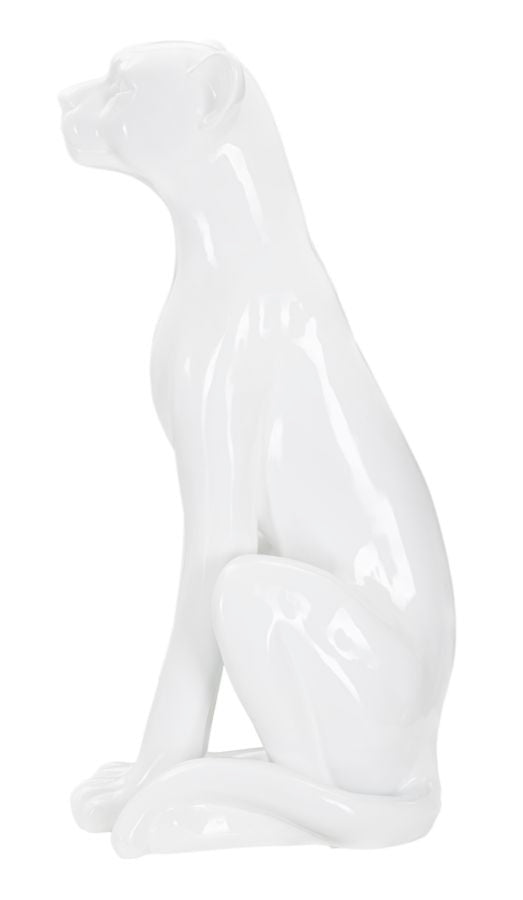 Fehér ülő párduc szobor 27X38X74 cm Dekorációs figura Mauro Ferretti
