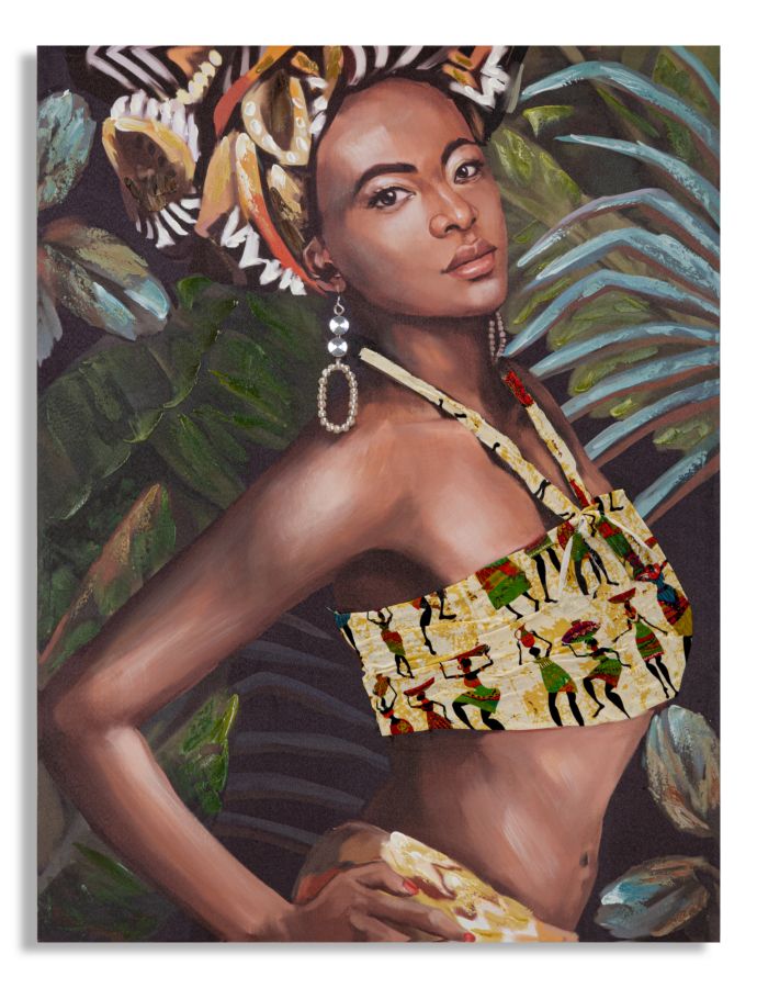 Eklektikus Portré Falikép Trópusi Háttérrel – Vászonkép 90×120 cm Falikép Mauro Ferretti