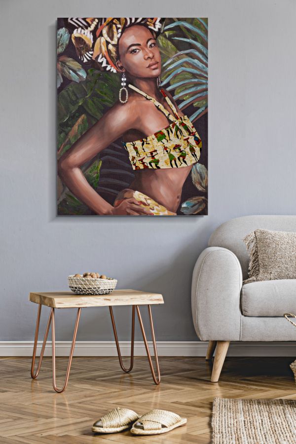 Eklektikus Portré Falikép Trópusi Háttérrel – Vászonkép 90×120 cm Falikép Mauro Ferretti