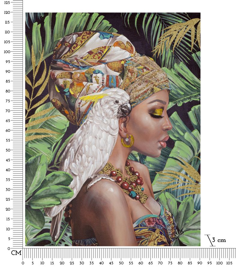Trópusi Portré Falikép Papagájjal – Boho Vászonkép 90×120 cm Falikép Mauro Ferretti