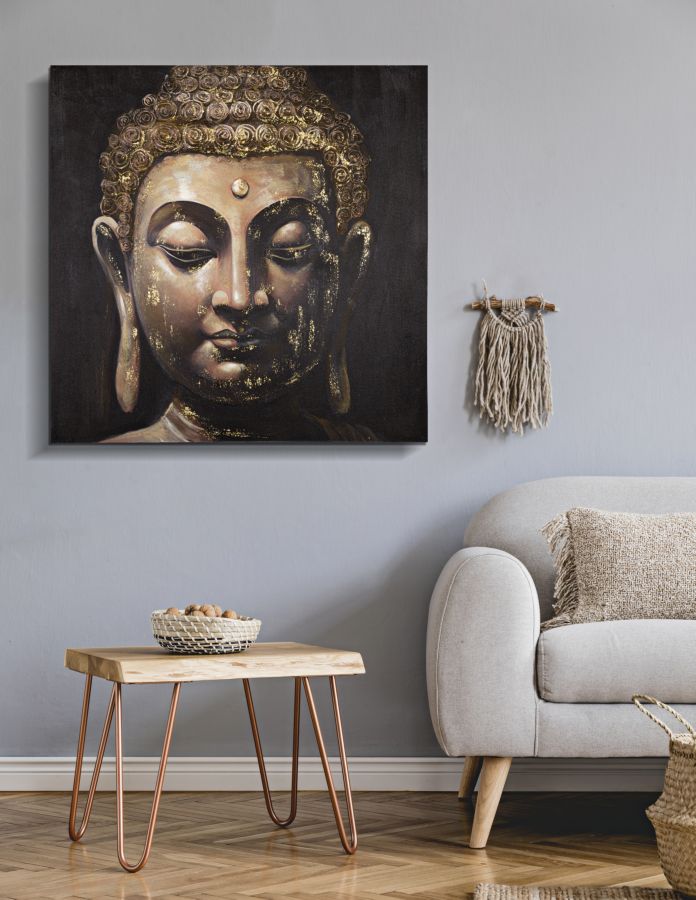 Arany Buddha Falikép Sötét Háttérrel – Vászonkép 100×100 cm Falikép Mauro Ferretti