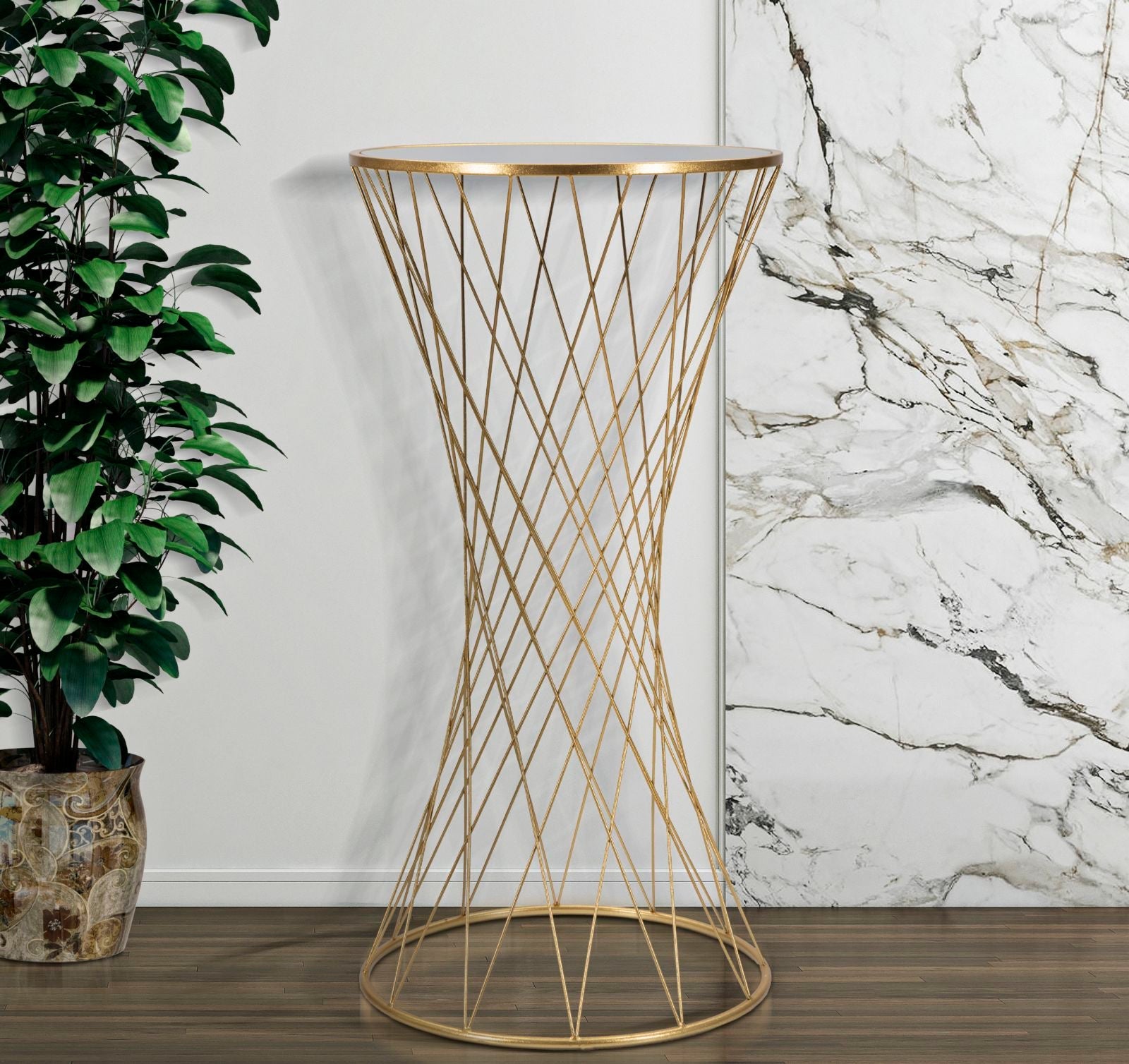 TOWER modern arany színű lerakóasztal tükrös üveglappal Ø 50X100 cm Modern lerakóasztal Mauro Ferretti