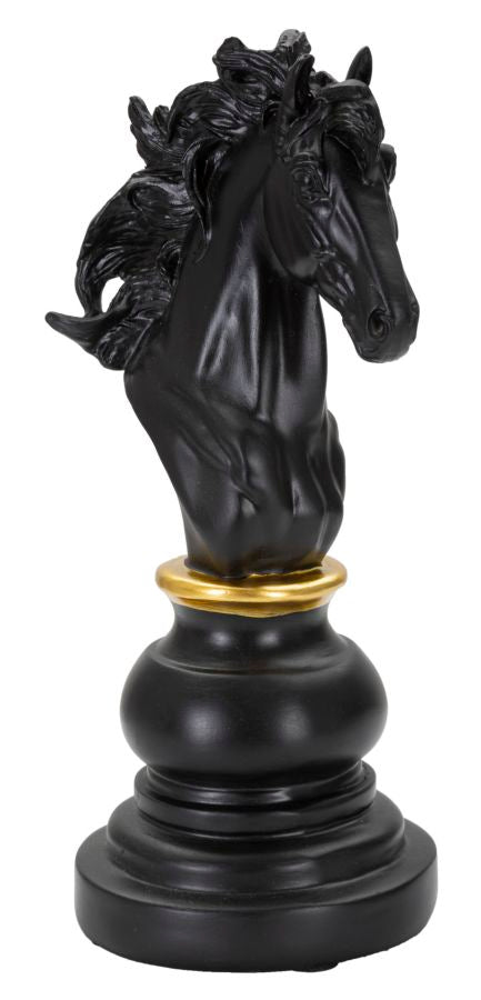 Black Knight – fekete ló sakkfigura dekoráció arany részlettel 14X11X27 cm Dekorációs figura Mauro Ferretti