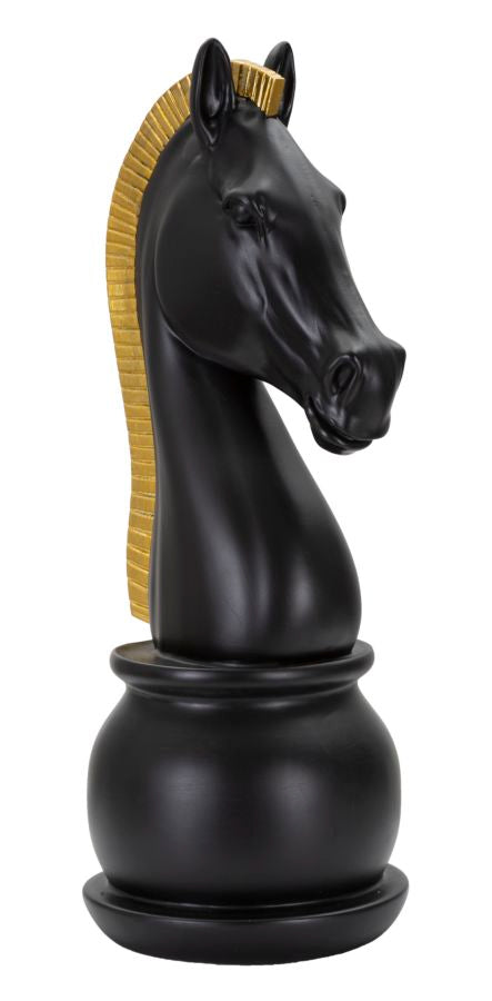 Fekete ló sakkfigura modern arany sörénnyel Ø 18,5X50 cm Dekorációs figura Mauro Ferretti