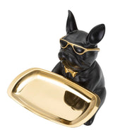 Frenchie Butler – fekete-arany bulldog dekoráció tálcával 19X20X23,5 cm Dekorációs figura Mauro Ferretti