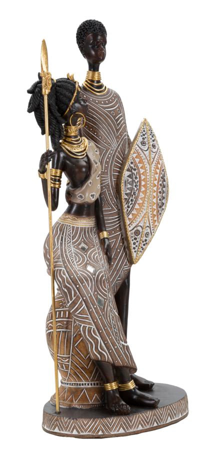 Afrikai pár szobor pajzzsal dekoráció 16,5X11,5X38 cm Dekorációs figura Mauro Ferretti