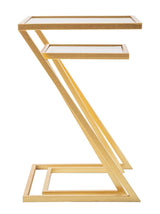 Geometrikus arany színű modern kisasztal szett füstüveg lappal