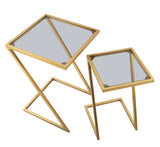 Geometrikus arany színű modern kisasztal szett füstüveg lappal