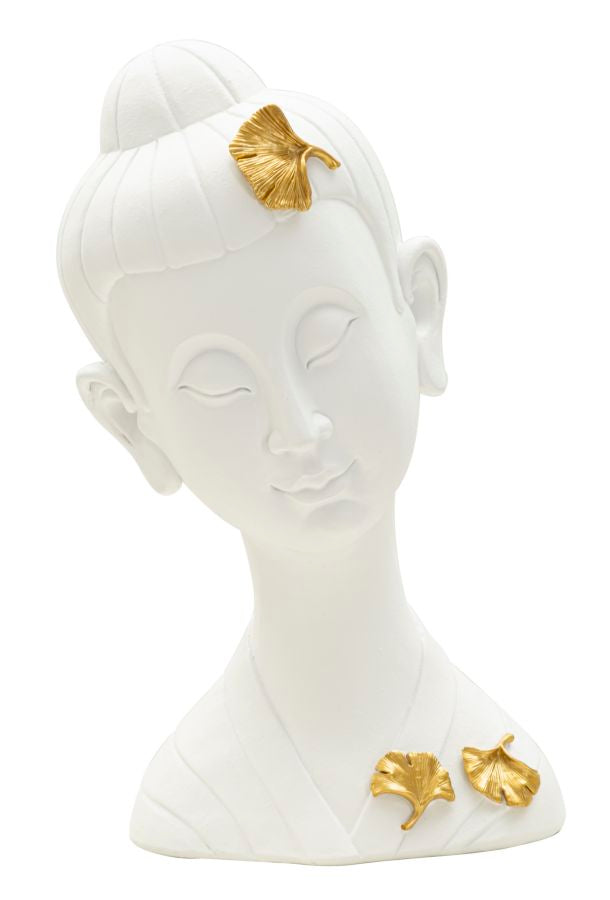 Zen stílusú büszt szobor arany levelekkel 21,5X16X35 cm Dekorációs figura Mauro Ferretti