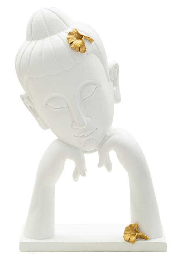 Zen büszt szobor fehér-arany díszítéssel 21,5X13X36 cm Dekorációs figura Mauro Ferretti
