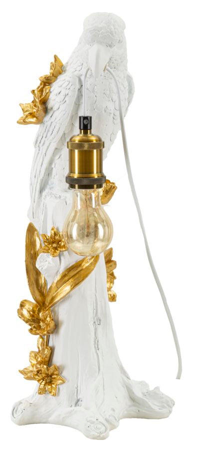 Papagáj design asztali lámpa – fehér-arany szobor talp, 50,5 cm Mauro Ferretti