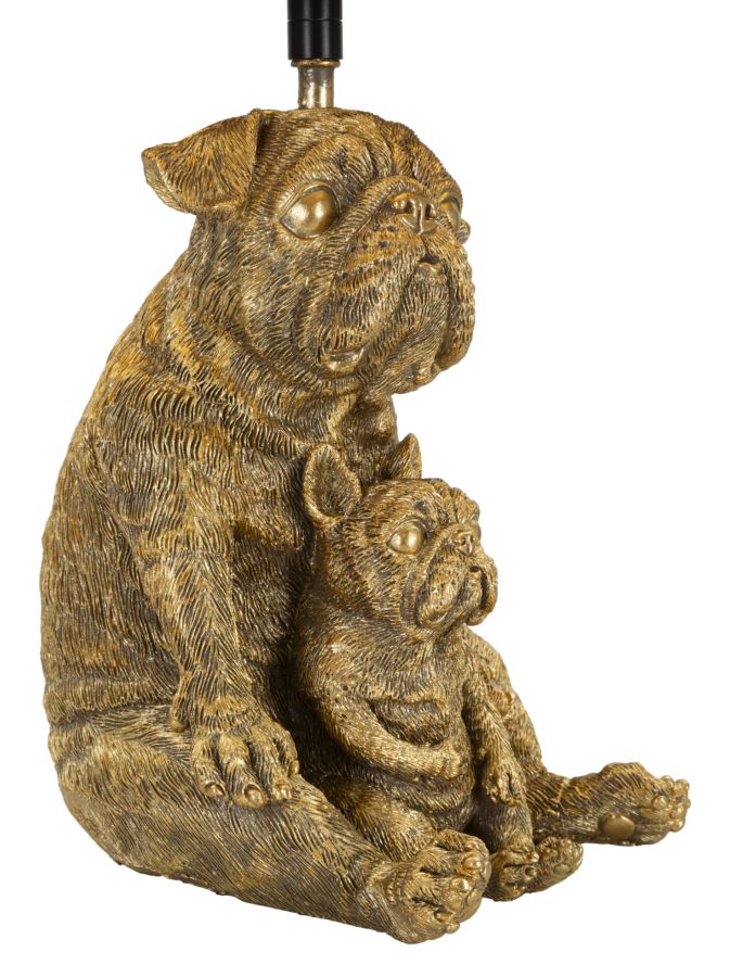 Bulldog mama és kölyök asztali lámpa – arany szobor talp, fekete ernyő, 43,8 cm Mauro Ferretti