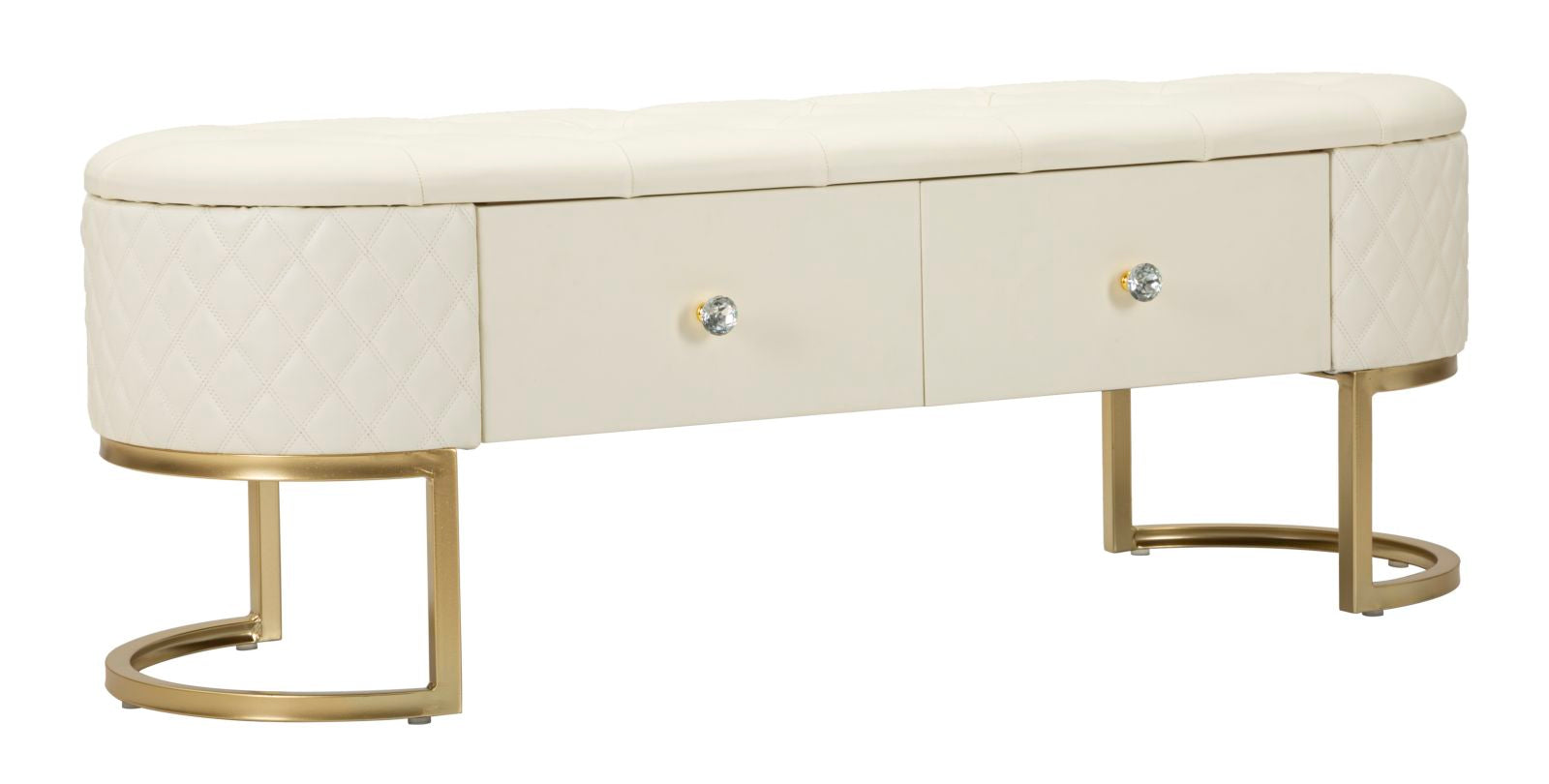 Sharon glamour tárolós fehér pad – steppelt műbőrrel, arany fém lábakkal 120 cm Ülőpad Mauro Ferretti