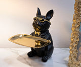 Frenchie Butler – fekete-arany bulldog dekoráció tálcával 19X20X23,5 cm Dekorációs figura Mauro Ferretti