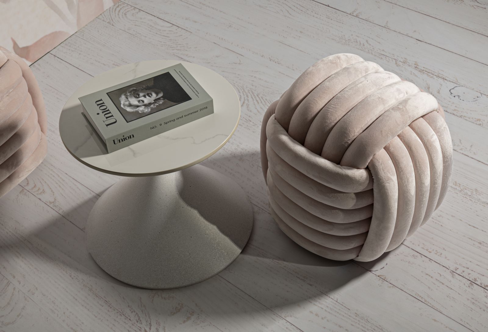 Amélie rózsaszín velvet softy puff – modern csomózott ülőke Puff Mauro Ferretti