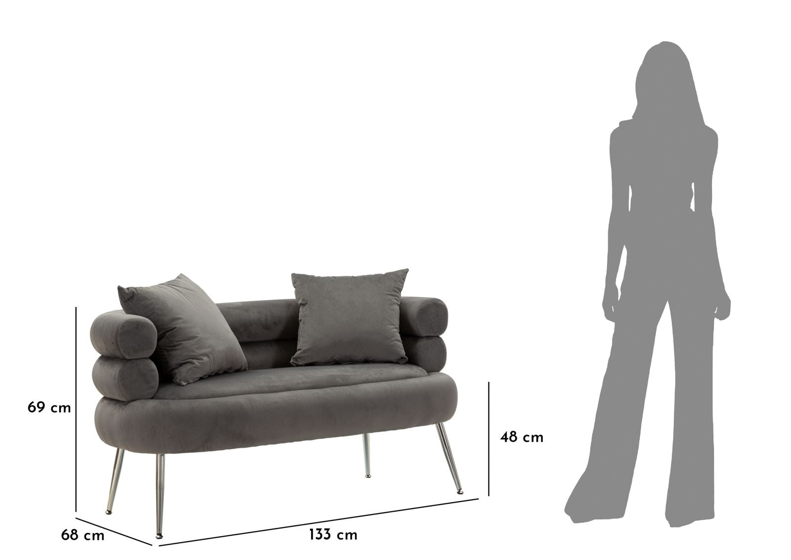 Modern Kanapé SILVERY PLUS párnákkal 133X68X69 cm Kanapé Mauro Ferretti