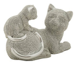 Ezüst cica mama kölyökkel szobor 19X9X13 cm Dekorációs figura Mauro Ferretti