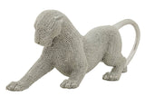 Modern Ezüst gyöngyös párduc szobor 32X9X11 cm Dekorációs figura Mauro Ferretti