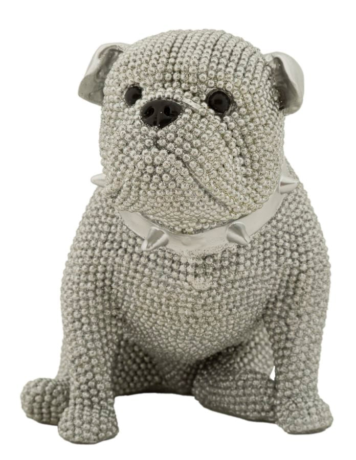 Ezüst gyöngyös bulldog dekoráció 17X11X14 cm Dekorációs figura Mauro Ferretti