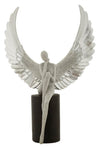 Ezüst szárnyas női szobor modern henger talapzaton 24X8X34 cm Dekorációs figura Mauro Ferretti