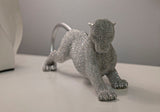 Modern Ezüst gyöngyös párduc szobor 32X9X11 cm Dekorációs figura Mauro Ferretti