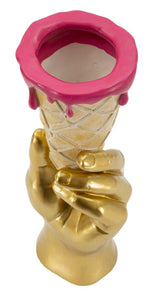 Golden Cone design váza – arany kéz fagyitölcsérrel 12,5X11X31 cm Dekorációs figura Mauro Ferretti