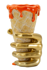 Golden Cone design váza – arany kéz fagyitölcsér narancs mázzal 18X16X26 cm Dekorációs figura Mauro Ferretti