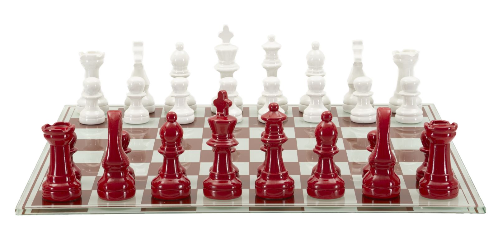 Classic Chess – piros-fehér sakk készlet üveg táblával 61X61X14 cm Dekorációs figura Mauro Ferretti