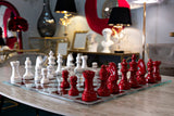 Classic Chess – piros-fehér sakk készlet üveg táblával 61X61X14 cm Dekorációs figura Mauro Ferretti